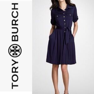 Tory Burch 100% silk navy shirt dress medium